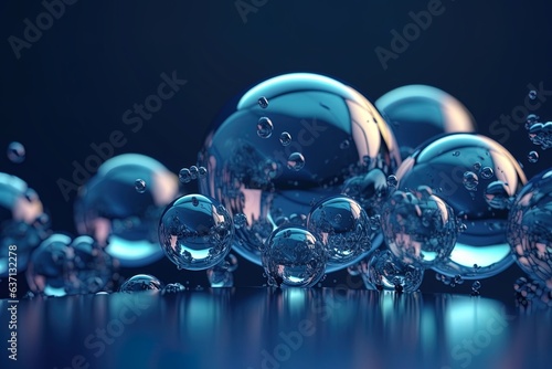 Bubbles abstract composition blue background. Generative AI