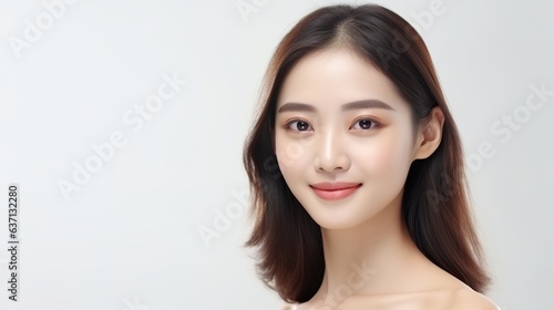 Smiling woman with natural beauty in a close-up studio portrait