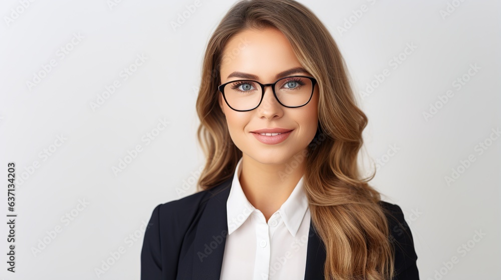 portrait of a business woman wearing glasses looking at the camera isolated on grey background portrait of a business woman wearing glasses looking at the camera isolated on grey background