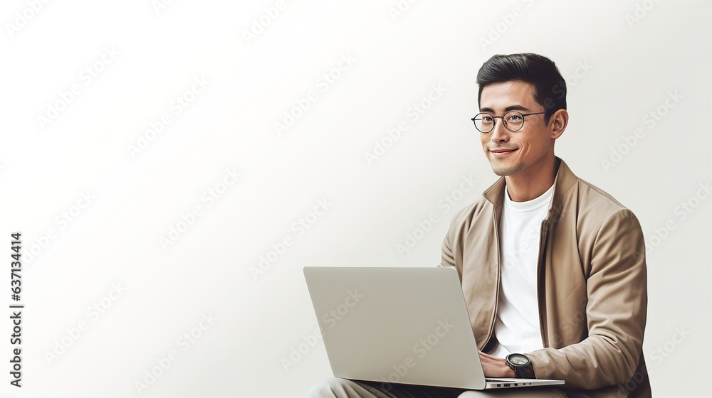 business person with laptop isolated on white studio background