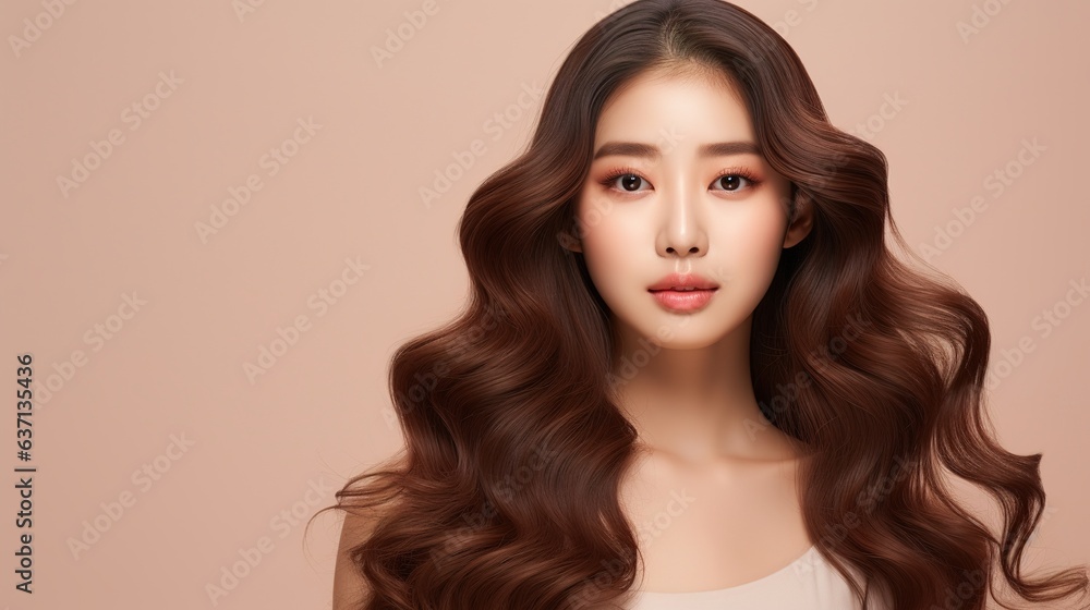 Close-up studio portrait of a beautiful brunette model with long hair and a glamorous smile Close-up studio portrait of a beautiful brunette model with long hair and a glamorous smile