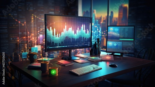 stock trading, data analysis, web analytics, and SEO marketing concept. generative ai