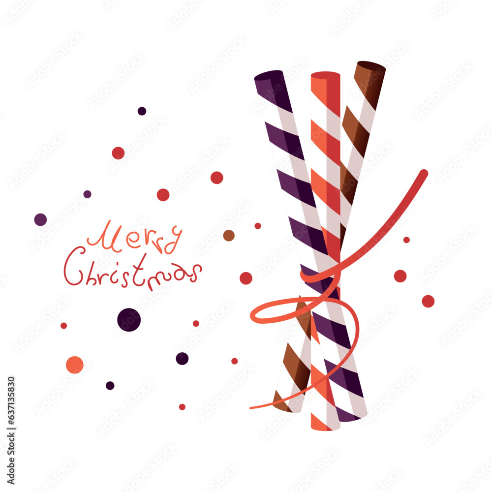 Obraz premium Striped straw for drinking. Flat style. A paper tube for drinks. Drinking tube for cafes, menus, packaging design and decor, holiday.