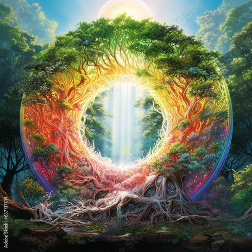 Rainbow wreath ring in forest