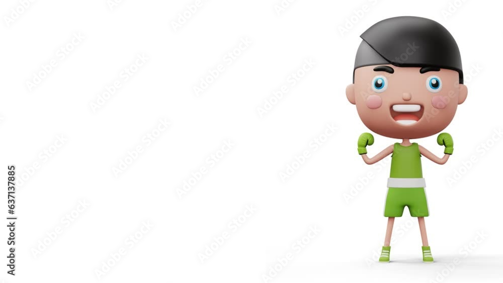 Happy child boxer, fighter boy with boxer glove, kid character, 3d rendering Happy child boxer, fighter boy with boxer glove, kid character, 3d rendering