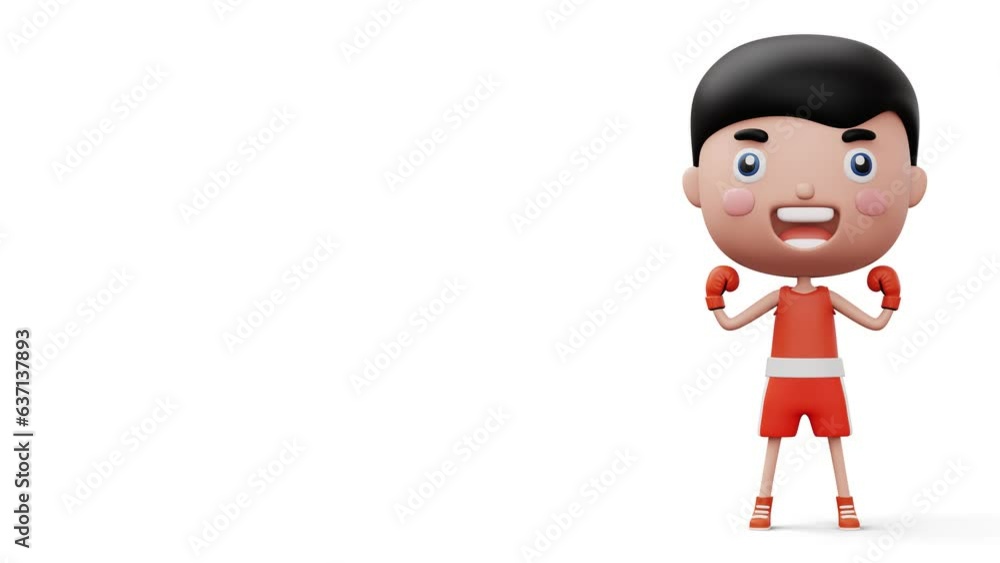Happy child boxer, fighter boy with boxer glove, kid character, 3d rendering Happy child boxer, fighter boy with boxer glove, kid character, 3d rendering