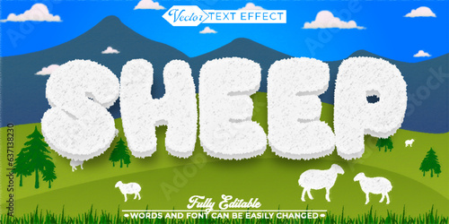 White Fur Sheep Vector Editable Text Effect Template