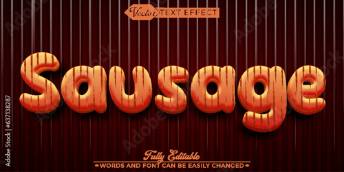 Cartoon Grill Bbq Sausage Vector Editable Text Effect Template