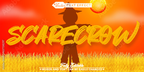 Cartoon Hay Scarecrow Vector Editable Text Effect Template