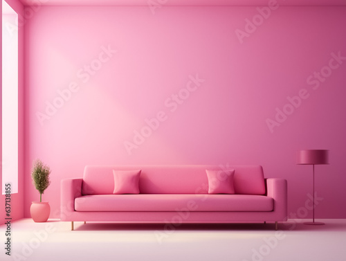 pink sofa against a pink wall. Pink minimalist interior