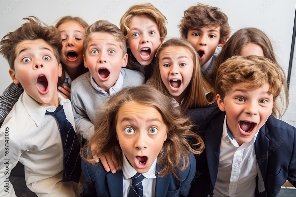 Excited children eagerly waiting to learn on their first day back to school Excited children eagerly waiting to learn on their first day back to school