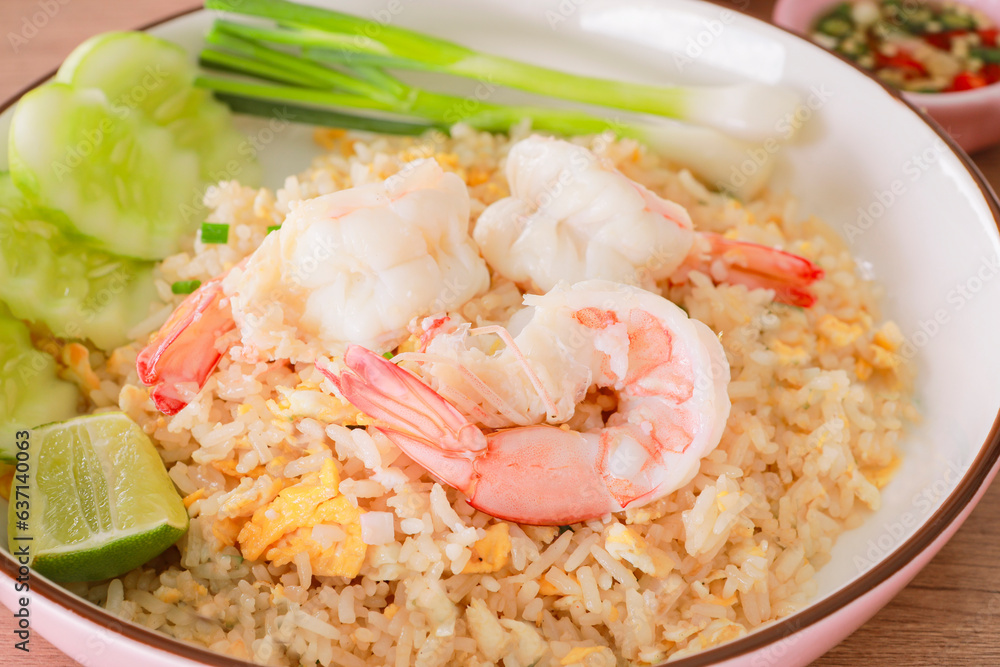 shrimp fries rice domestic thai food ready on dish shrimp fries rice domestic thai food ready on dish