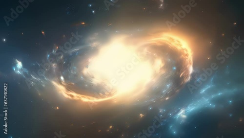 A breathtakingly detailed closeup view of a majestic galactic arm shows s of stars intertwined with glowing waves of interstellar gas and dust. The shimmering stars circle the 