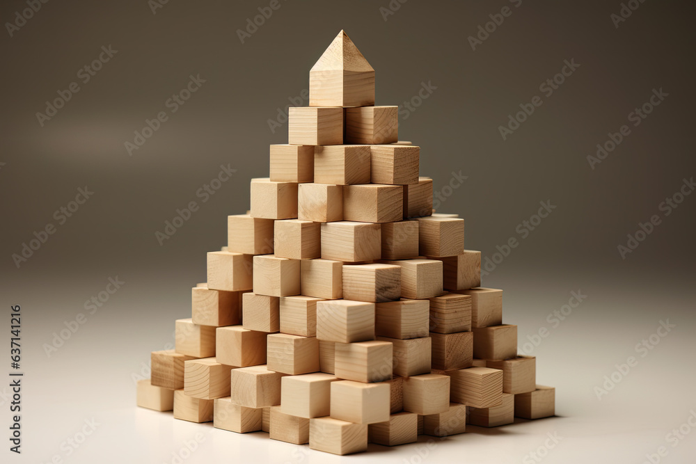 Pyramid of wooden blocks stacked Pyramid of wooden blocks stacked