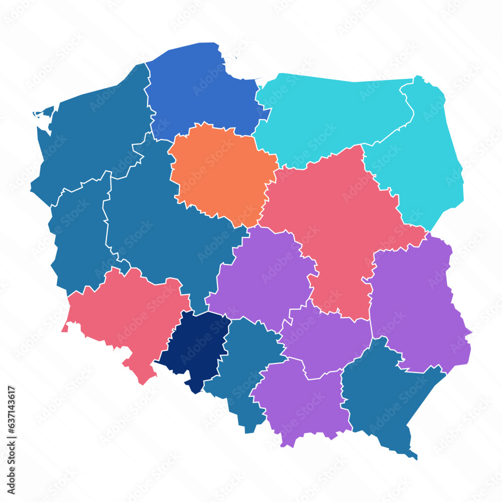 Multicolor Map of Poland With Provinces
