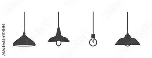 Simple Set of different pendant lamps isolated on white background, Chandelier icon, silhouette Chandelier and lamp. Ceiling lamp sign. Interior illuminate light symbol. Classic flat style design.