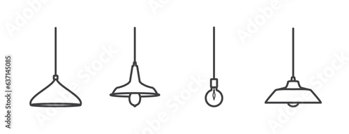Set of Ceiling light line icon. linear style sign for mobile concept and web design. Hanging lamp light outline vector icon. Symbol, logo illustration. Vector graphics of Chandelier on white backgroun