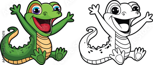 Happy Cartoon Lizard vector illustration, Jumping and smiling lizard cartoon mascot vector image