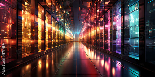 Vibrant Hub of Digital Power - Active Data Server Room in Full Color
