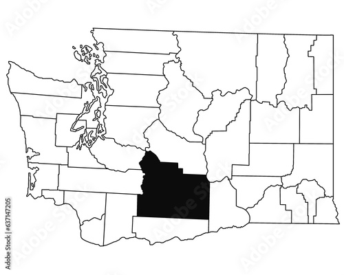 Map of Yakima County in Washington DC state on white background. single County map highlighted by black colour on WASHINGTON map. UNITED STATES, US photo