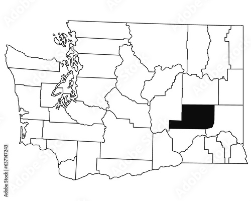 Map of Adams County in Washington DC state on white background. single County map highlighted by black colour on WASHINGTON map. UNITED STATES, US photo