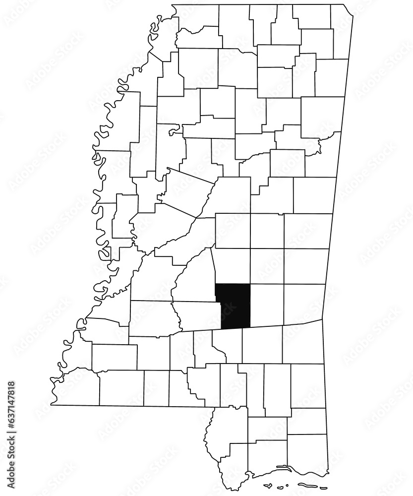 Map of Smith County in Mississippi state on white background. single
