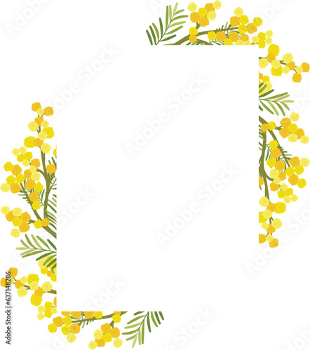 floral frame with a bouquet of yellow mimosa flowers