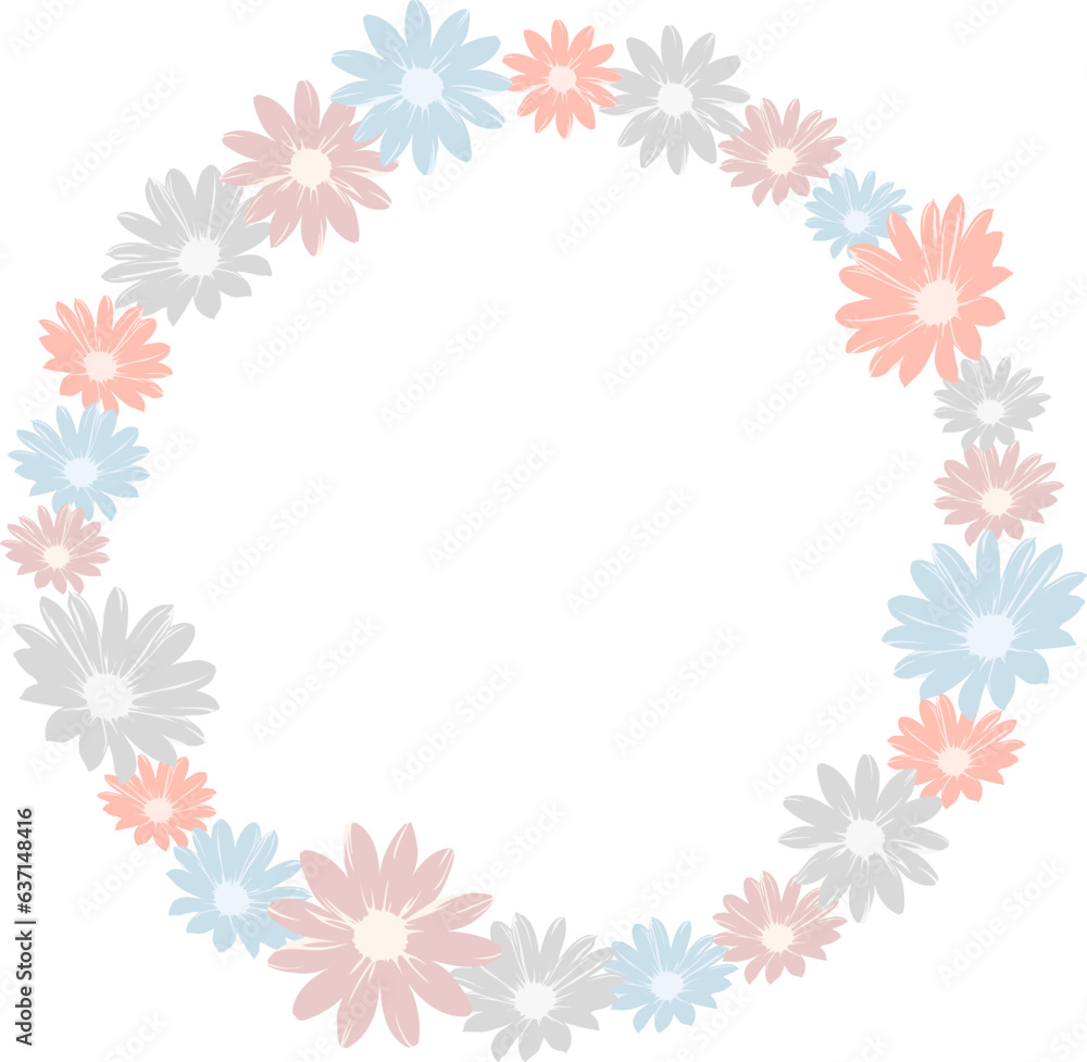 マーガレットの花の円形フレーム シックカラー