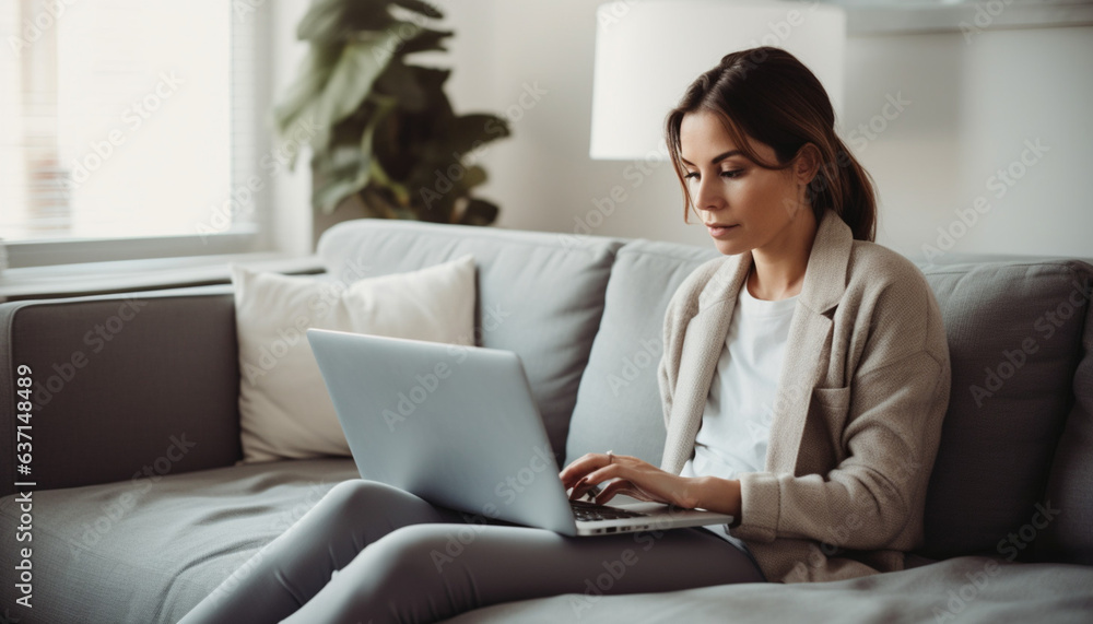 Photograph of a Beautiful Woman Corporate Employee Working from Her Laptop (Generated with AI) Photograph of a Beautiful Woman Corporate Employee Working from Her Laptop (Generated with AI)