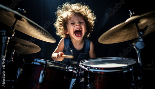 Snapshot of a Happy Young Black Child Playing the Drums (Generated with AI)