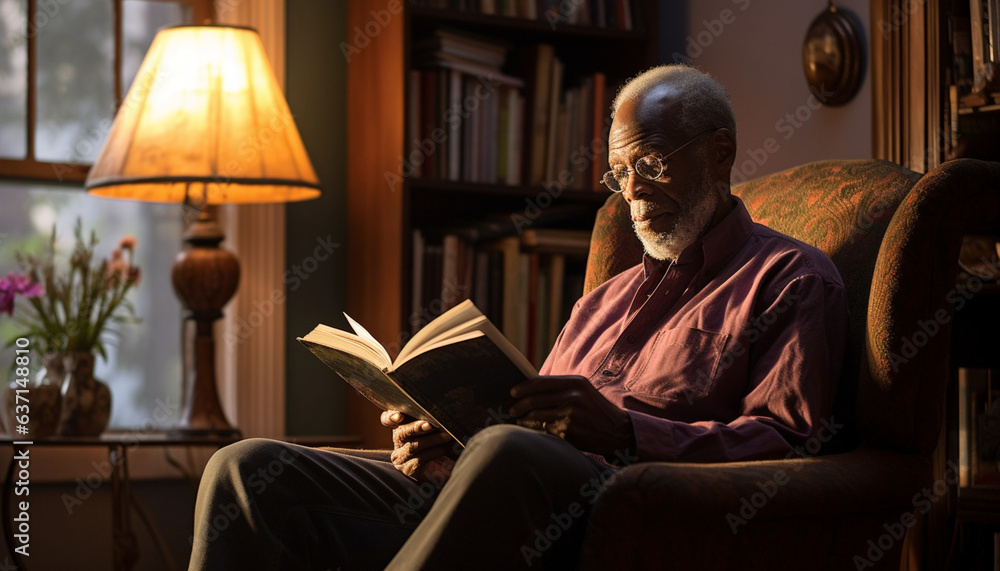  Portrait of a Retired Elderly Man Engrossed in Reading (Generated with AI)
