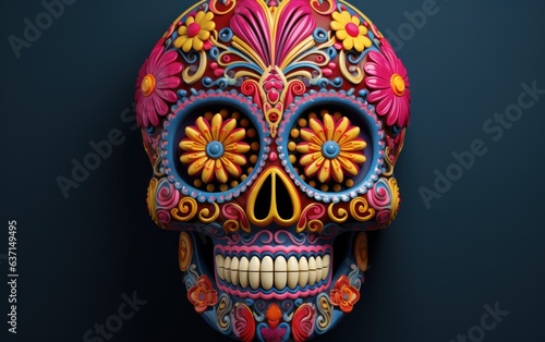 Symbolic Aesthetics: Mexican Style 3D Color Skull Illustration.