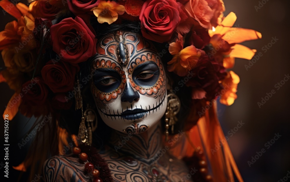 Colorful Skeleton Face Artistry Adds a Touch of Spectacle to a Day of the Dead Fiesta.
