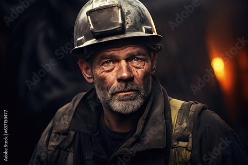 portrait of a worker in a mine after working on coal mine. Concept industrial engineer.