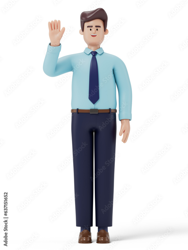 Fototapeta premium A 3D cartoon character greeting gesture, say hello,standing on a white background,3d rendering,conceptual image. isolated on white background.