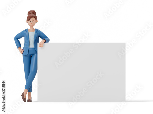 Cartoon characters holding an empty white board for insert a concept.3d rendering,conceptual image. isolated on white background.