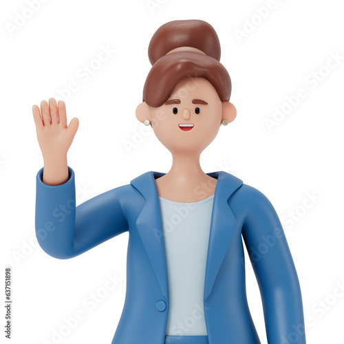 A 3D cartoon character greeting gesture, say hello,standing on a white background,3d rendering,conceptual image. isolated on white background.