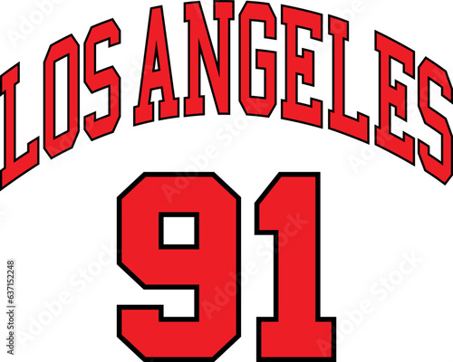 Los Angeles 91 print vector design, college style, classic old school typography. 