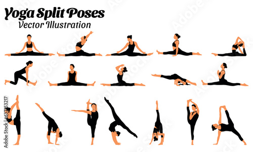 Set of vector illustration of yoga split sport poses