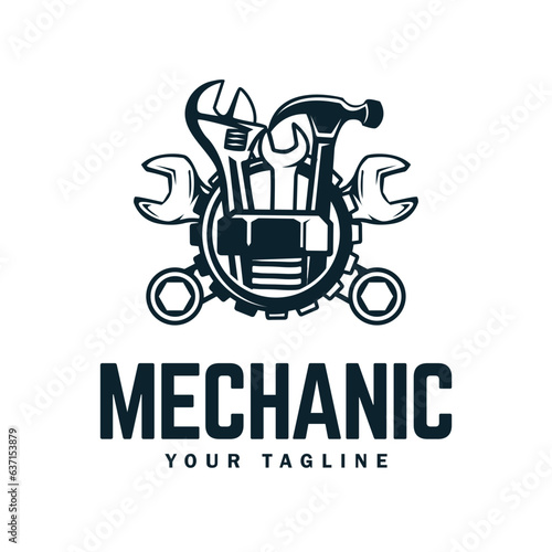 Vintage mechanic logo vector illustration. Car, auto, repair service logo business.