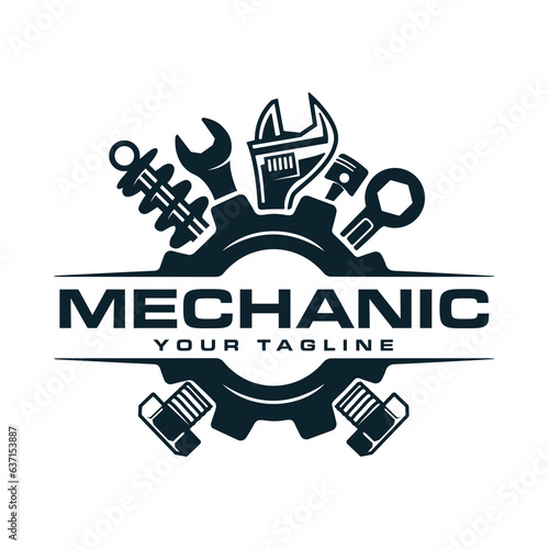 Vintage mechanic logo vector illustration. Car, auto, repair service logo business.