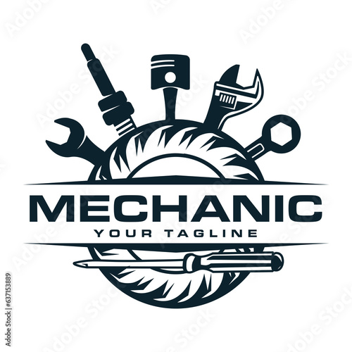 Vintage mechanic logo vector illustration. Car, auto, repair service logo business.