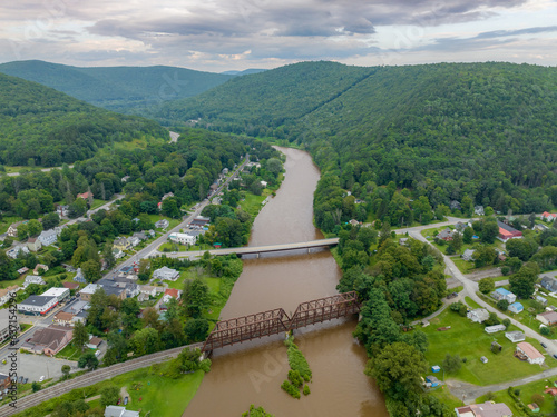 Obraz na plátne August 2023 aerial photo of Town of Hancock, Delaware County, NY.