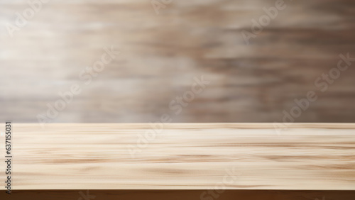 Empty light wooden table in a room with a wooden wall blurred background. High quality photo