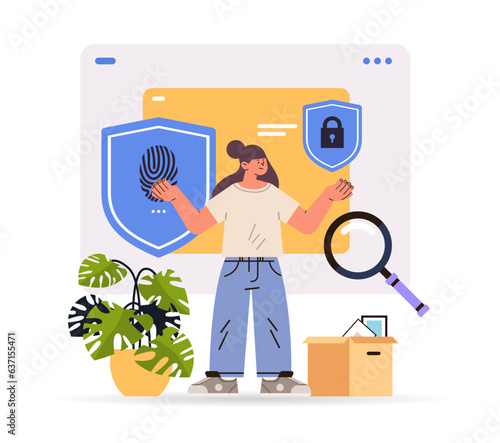 girl programmer using computer app to develop new security system personal safety application with two factor authentication online privacy