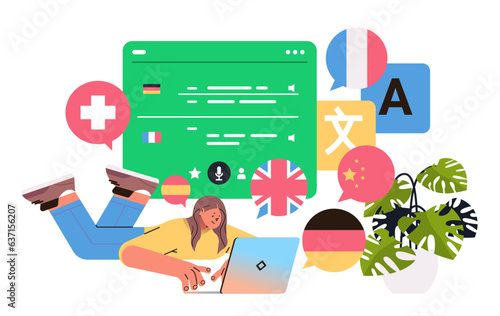 girl learning language on laptop online education e-learning concept horizontal