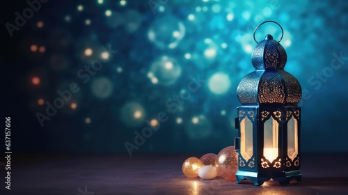 Arabic lantern with burning candle, Ramadan concept