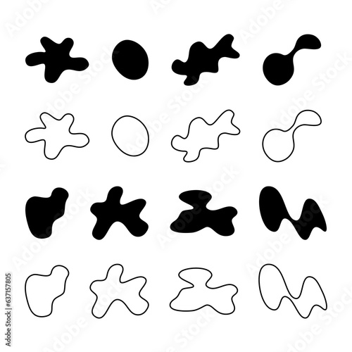 Zestaw abstrakcyjnych kształtów i obrysów. Organiczne plamy, płynne elementy. Nowoczesne elementy graficzne do twojego projektu.