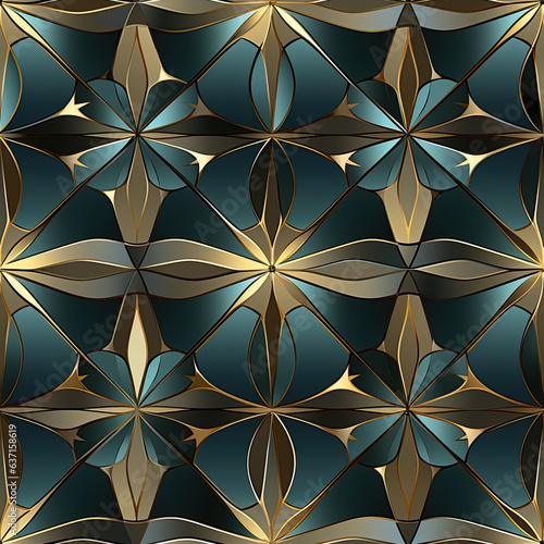 Seamless repeating background - metallic geometric shine, gold and green colors