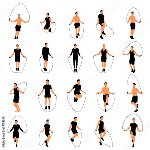 Sport man jumping rope for weight loss vector illustration design bundle
